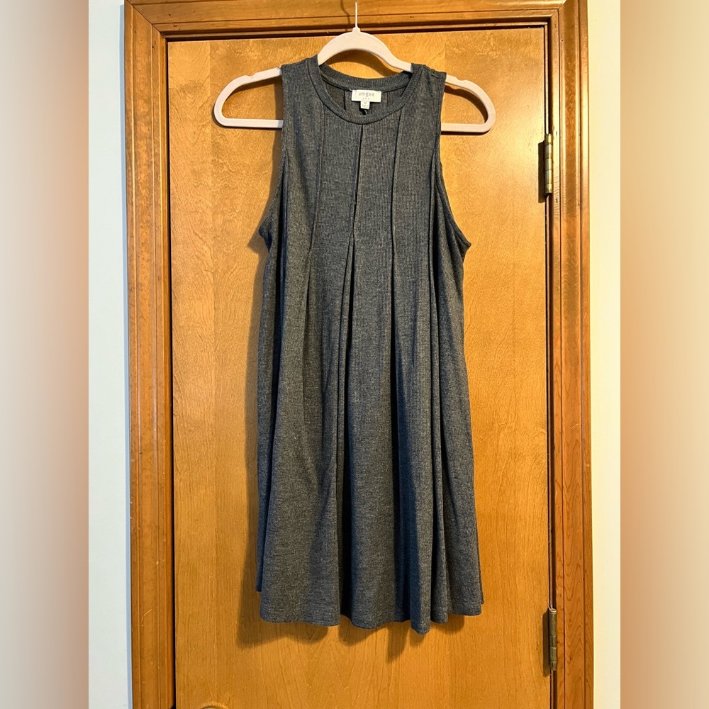 Umgee Black and Orange A-Line Midi Dress Sleeveless Crew Neck